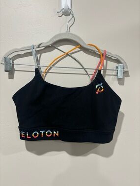 Peloton Black Sports Bra with Multicolor Straps and Logo